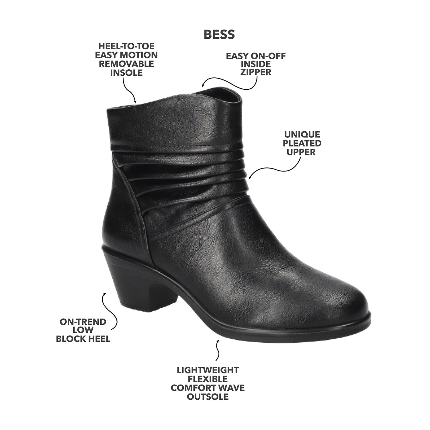 Easy Street Womens Bess Block Heel Booties