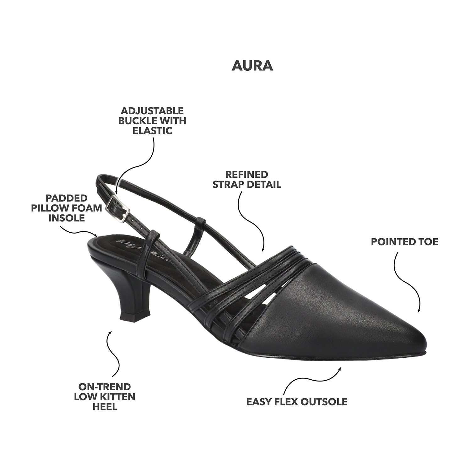 Easy Street Aura Womens Pointed Closed Toe Kitten Heel Pumps