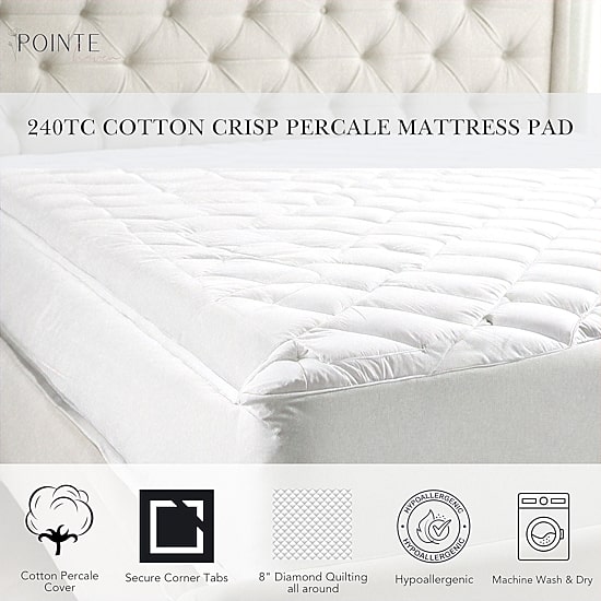 Pointehaven Cotton Percale Hypoallergenic Mattress Pad