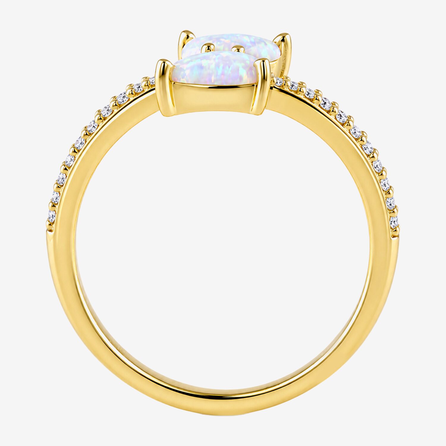 Womens Lab Created White Opal 14K Gold Over Silver Pear Side Stone Bypass  Cocktail Ring