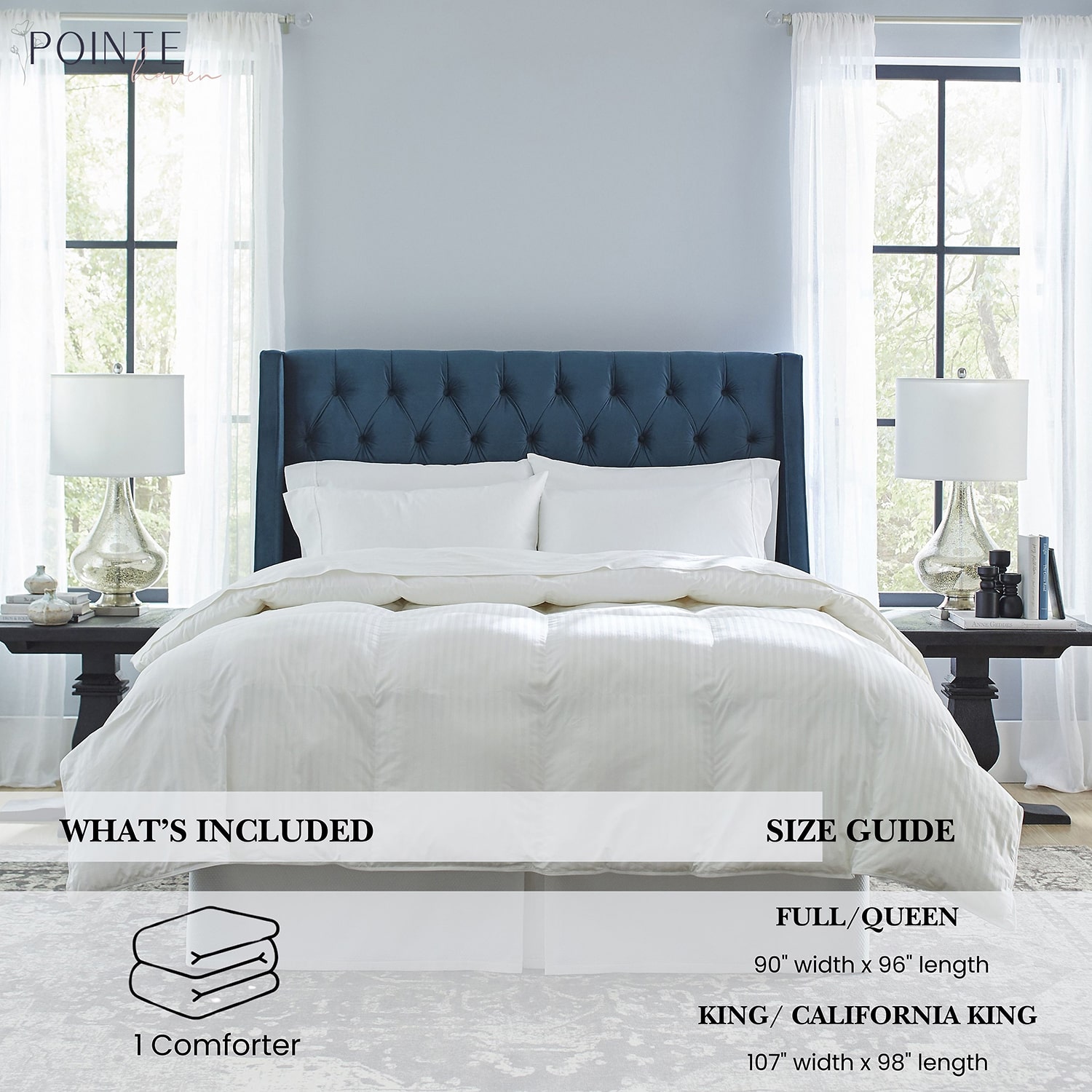 Pointehaven Down Alternative Cotton Sateen Stripe Hypoallergenic Luxury Sized Stripes Heavyweight Comforter