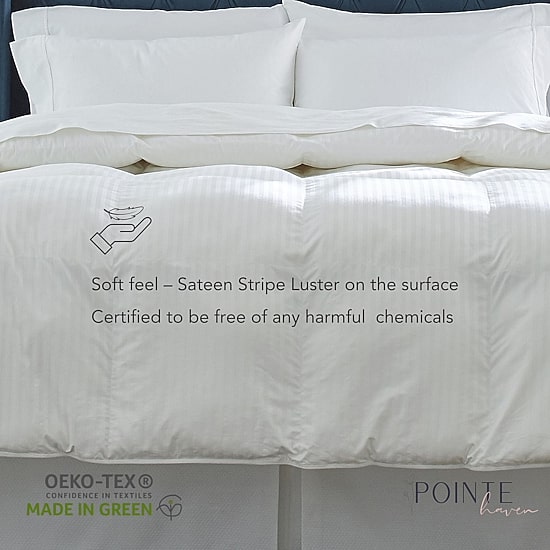 Pointehaven Down Alternative Cotton Sateen Stripe Hypoallergenic Luxury Sized Comforter