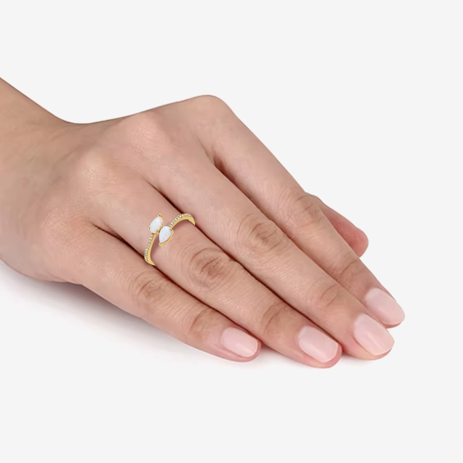 Womens Lab Created White Opal 14K Gold Over Silver Pear Side Stone Bypass  Cocktail Ring