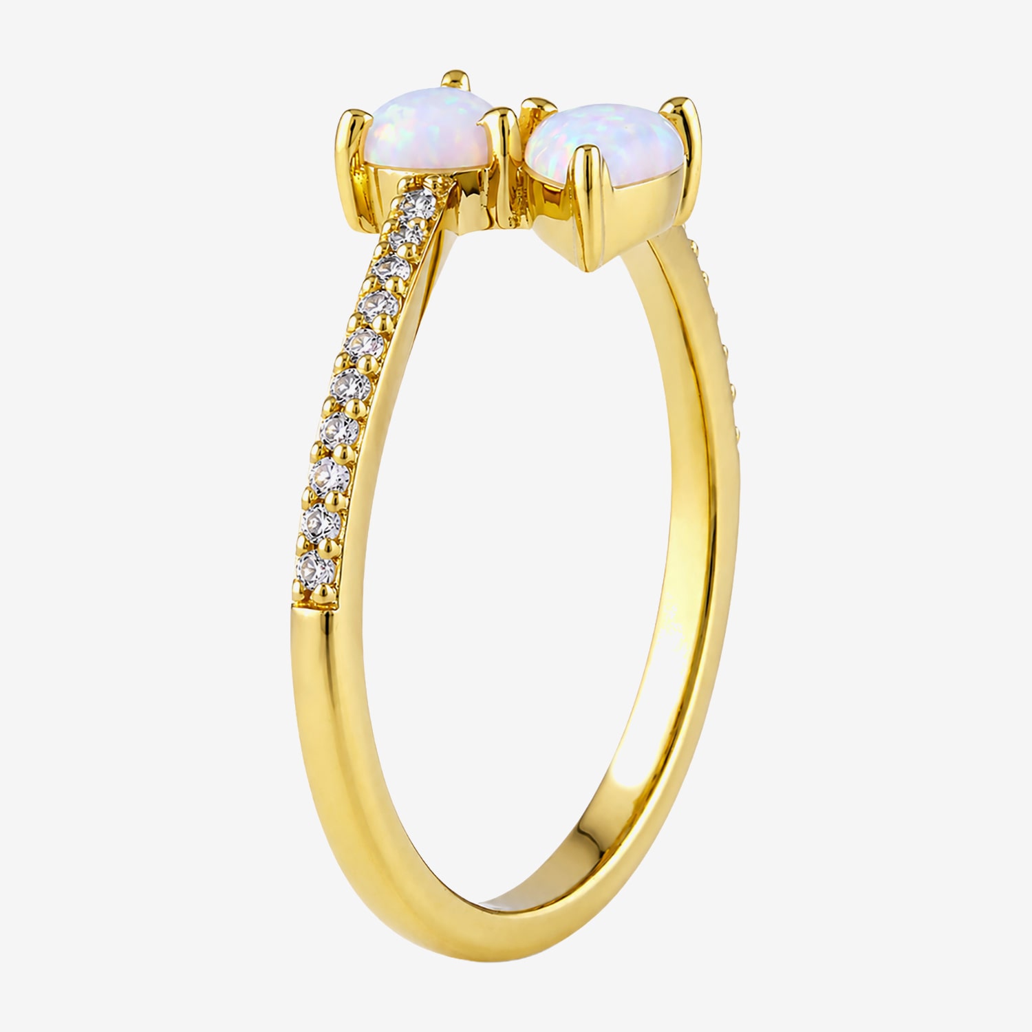 Womens Lab Created White Opal 14K Gold Over Silver Pear Side Stone Bypass  Cocktail Ring