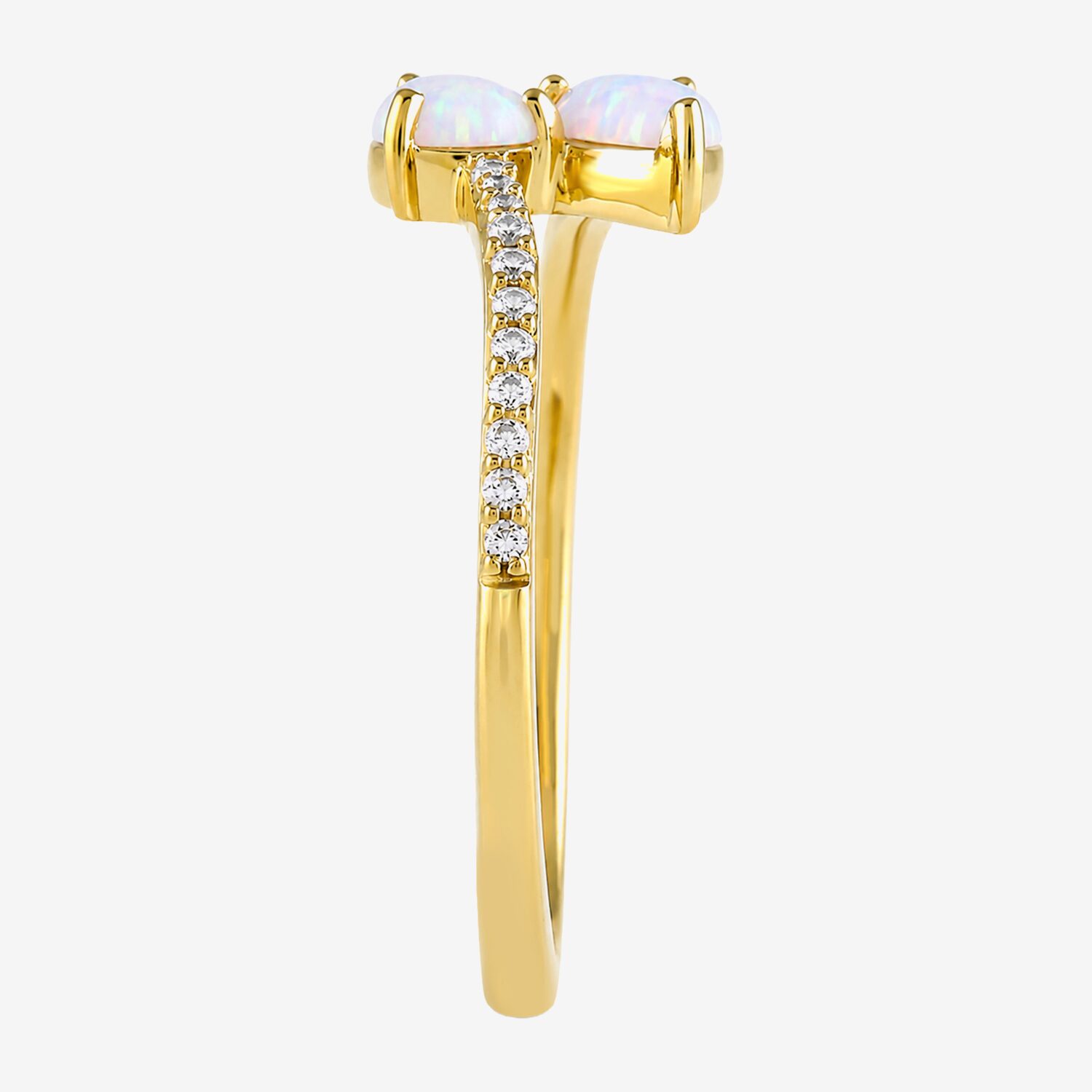 Womens Lab Created White Opal 14K Gold Over Silver Pear Side Stone Bypass  Cocktail Ring