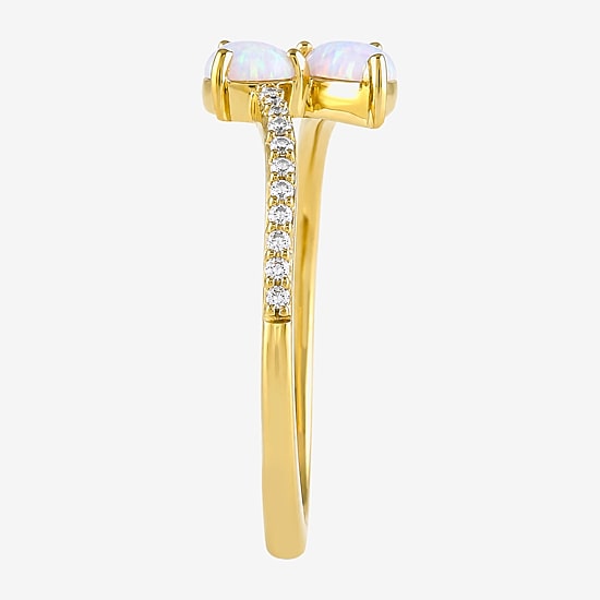 Womens Lab Created White Opal 14K Gold Over Silver Pear Side Stone Bypass  Cocktail Ring