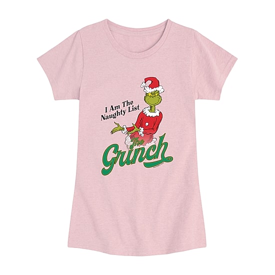 I Am The Naughty List Big Kid Girls Crew Neck Short Sleeve Regular Fit Grinch Big Graphic T-Shirt