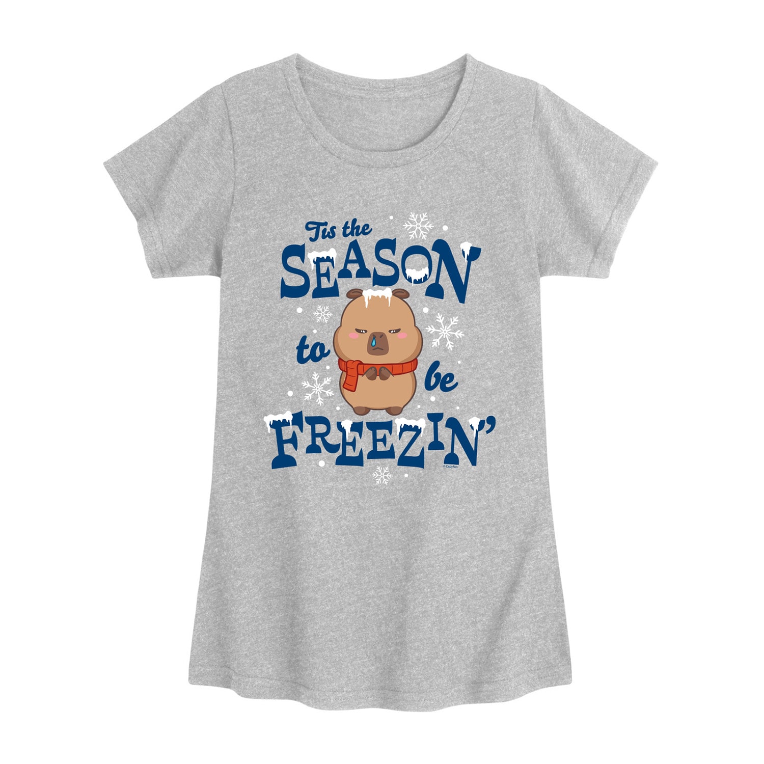 Capybara Tis The Season To Be Frezzin Big Kid Girls Crew Neck Short Sleeve Regular Fit Graphic T-Shirt