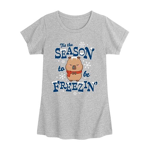 Novelty T-shirts Capybara Tis The Season To Be Frezzin Big Kid Girls Crew Neck Short Sleeve Regular Fit Big Graphic T In Gray