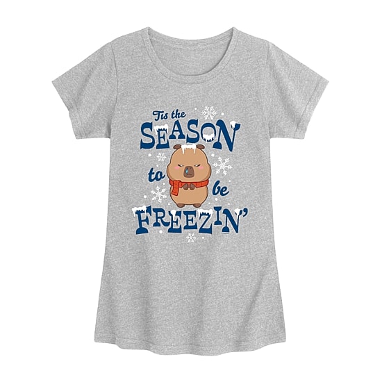 Capybara Tis The Season To Be Frezzin Big Kid Girls Crew Neck Short Sleeve Regular Fit Big Graphic T-Shirt