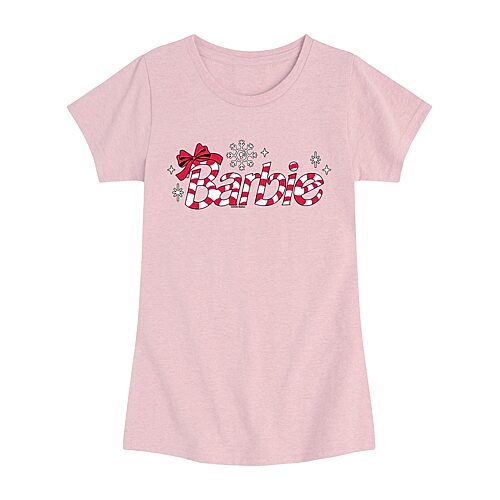 Novelty T-shirts Candy Cane Logo Big Kid Girls Crew Neck Short Sleeve Regular Fit Barbie Big Graphic T-shirt In Pink