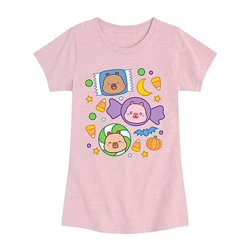 Novelty T-shirts Halloween Candy Capybara Big Kid Girls Crew Neck Short Sleeve Regular Fit Big Graphic T-shirt In Pink
