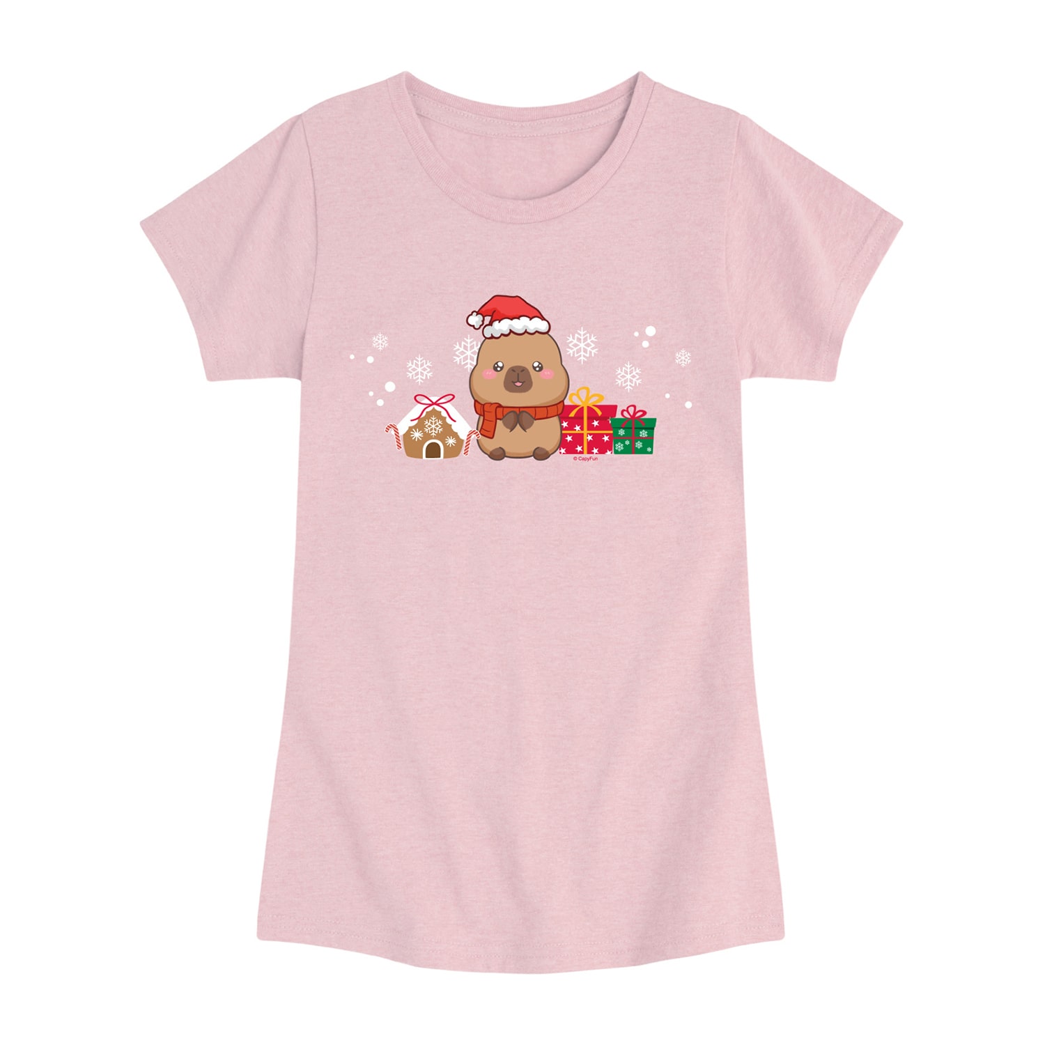 Capybara Christmas Big Kid Girls Crew Neck Short Sleeve Regular Fit Graphic T-Shirt