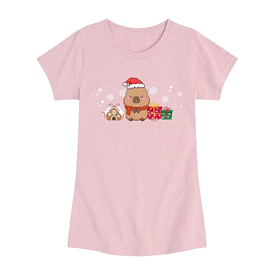 Capybara Christmas Big Kid Girls Crew Neck Short Sleeve Regular Fit Big Graphic T-Shirt