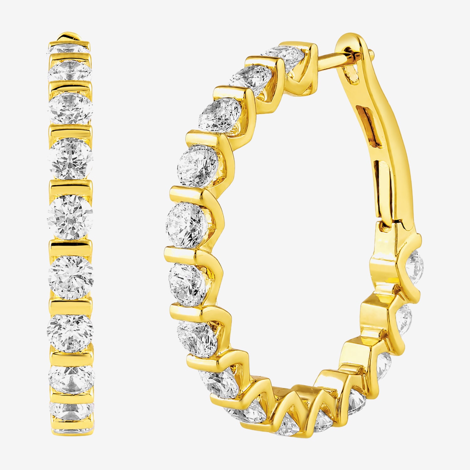 (G-H / Si2-I1) Womens 5 CT. T.W. Lab Grown White Diamond 14K Gold Over Silver 28mm Hoop Earrings