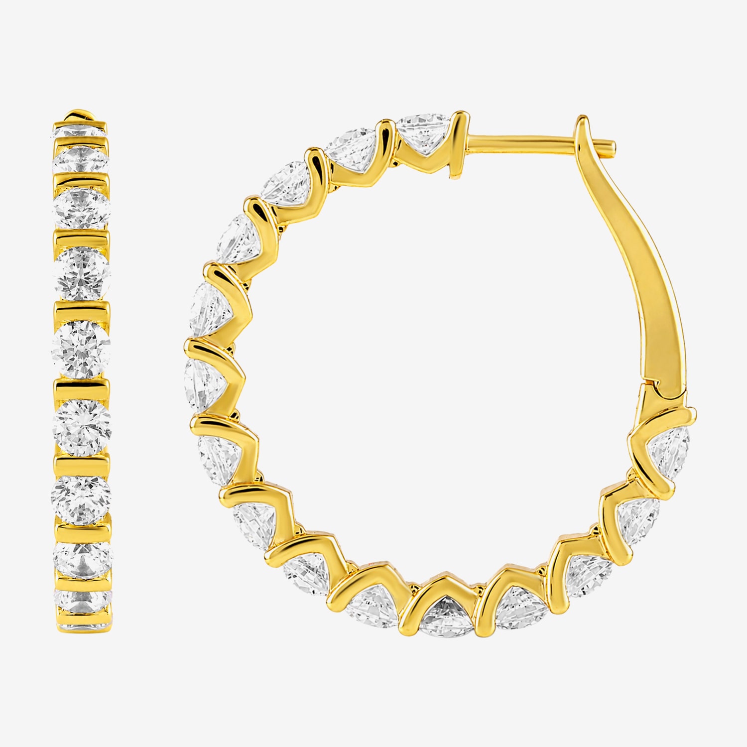 (G-H / Si2-I1) Womens 5 CT. T.W. Lab Grown White Diamond 14K Gold Over Silver 28mm Hoop Earrings