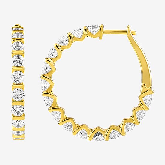 (G-H / Si2-I1) Womens 5 CT. T.W. Lab Grown White Diamond 14K Gold Over Silver 28mm Hoop Earrings