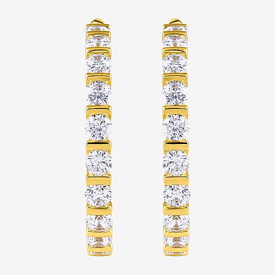 (G-H / Si2-I1) Womens 5 CT. T.W. Lab Grown White Diamond 14K Gold Over Silver 28mm Hoop Earrings