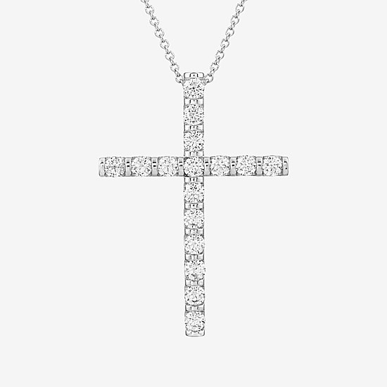 Cross (I / I2) Womens 1 CT. T.W. Lab Grown White Diamond Sterling Silver Cross 18 Inch Pendant Necklace
