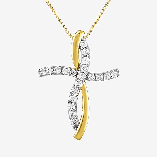 Cross (I / I2) Womens 1/2 CT. T.W. Lab Grown White Diamond 14K Gold Over Silver Cross 18 Inch Pendant Necklace