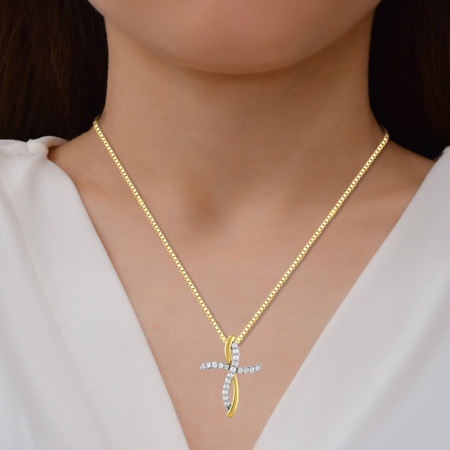 Cross (I / I2) Womens 1/2 CT. T.W. Lab Grown White Diamond 14K Gold Over Silver Cross Inch Pendant Necklace