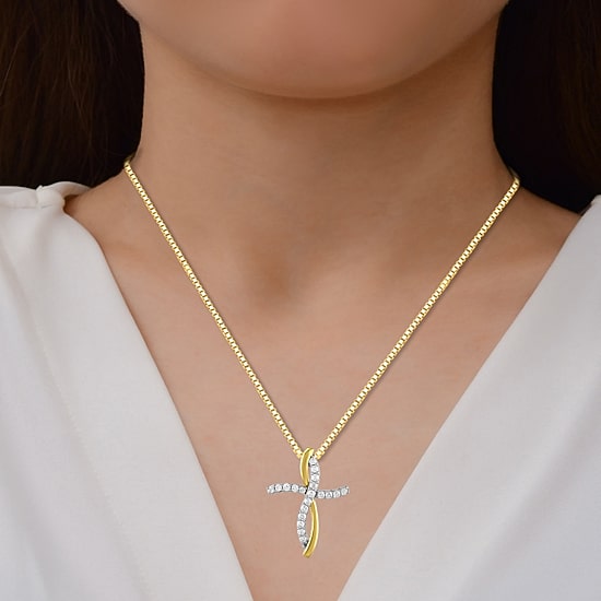 Cross (I / I2) Womens 1/2 CT. T.W. Lab Grown White Diamond 14K Gold Over Silver Cross 18 Inch Pendant Necklace