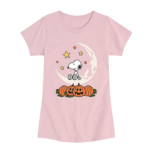 Novelty T-shirts Halloween Moon Big Kid Girls Crew Neck Short Sleeve Regular Fit Snoopy Big Graphic T-shirt In Pink