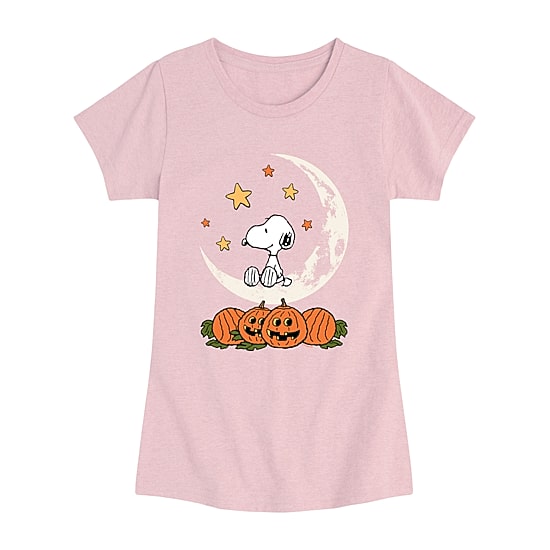 Halloween Moon Big Kid Girls Crew Neck Short Sleeve Regular Fit Snoopy Big Graphic T-Shirt