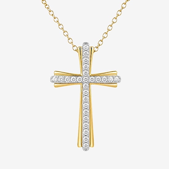 Cross (I / I2) Womens 1/4 CT. T.W. Lab Grown White Diamond 14K Gold Over Silver Cross 18 Inch Pendant Necklace