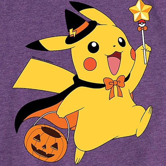 Witch Pikachu Halloween Big Kid Girls Crew Neck Short Sleeve Regular Fit Pokemon Big Graphic T-Shirt