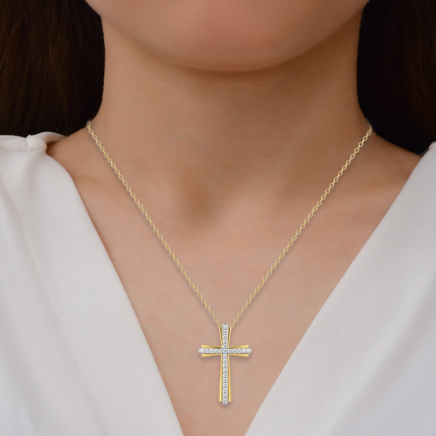 Cross (I / I2) Womens 1/4 CT. T.W. Lab Grown White Diamond 14K Gold Over Silver Cross 18 Inch Pendant Necklace