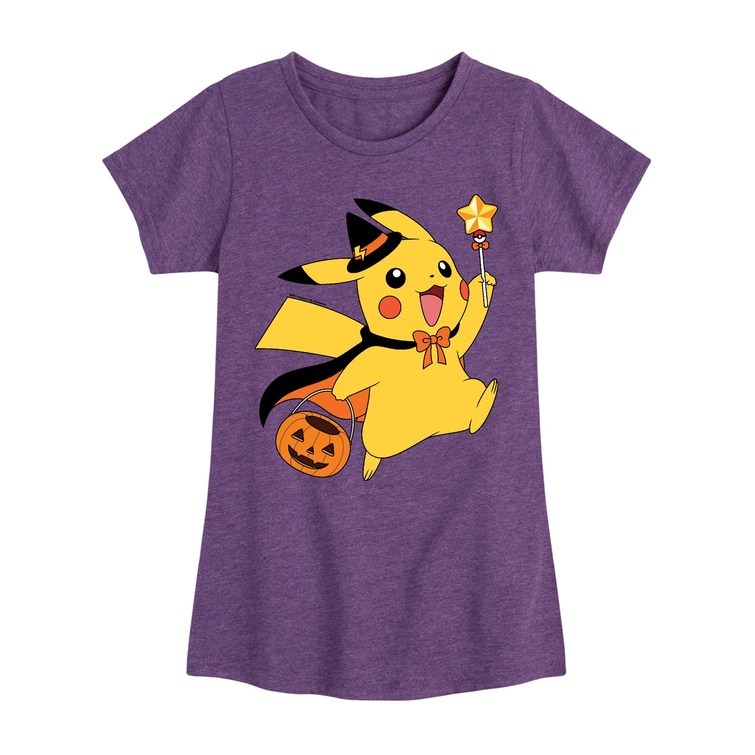 Witch Pikachu Halloween Big Kid Girls Crew Neck Short Sleeve Regular Fit Pokemon Graphic T-Shirt