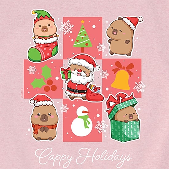 Capybara Holiday Santa Grid Big Kid Girls Crew Neck Short Sleeve Regular Fit Big Graphic T-Shirt