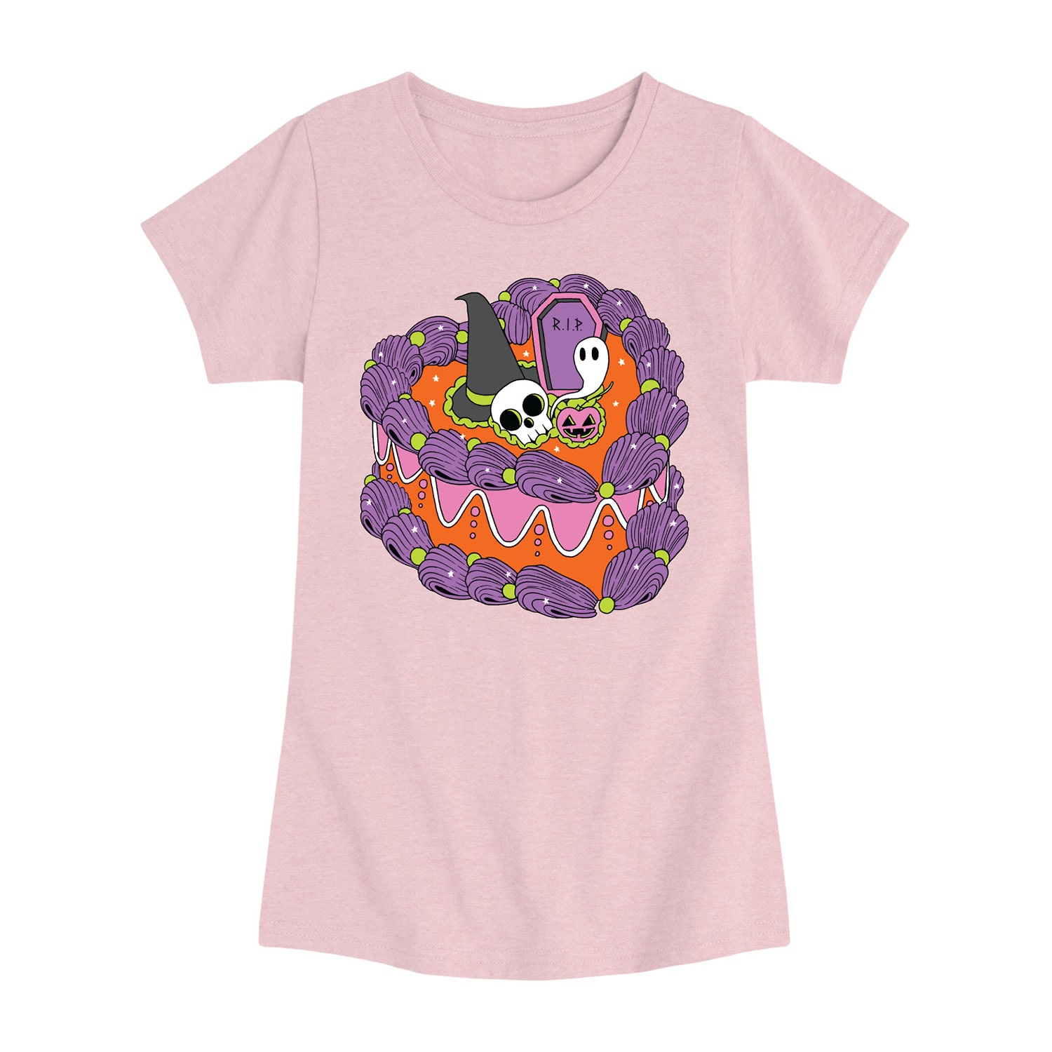 Halloween Cake Big Kid Girls Crew Neck Short Sleeve Regular Fit Graphic T-Shirt
