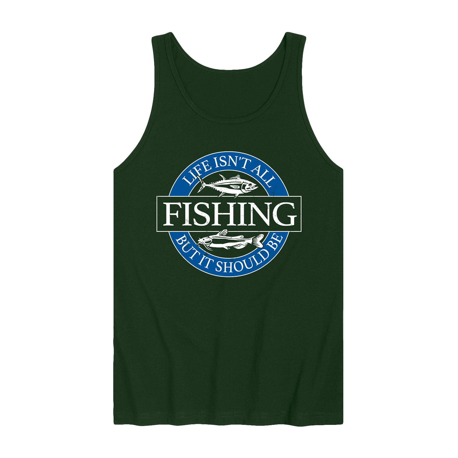 Life Isnt All Fishing Distressed Mens Crew Neck Sleeveless Regular Fit Graphic T-Shirt