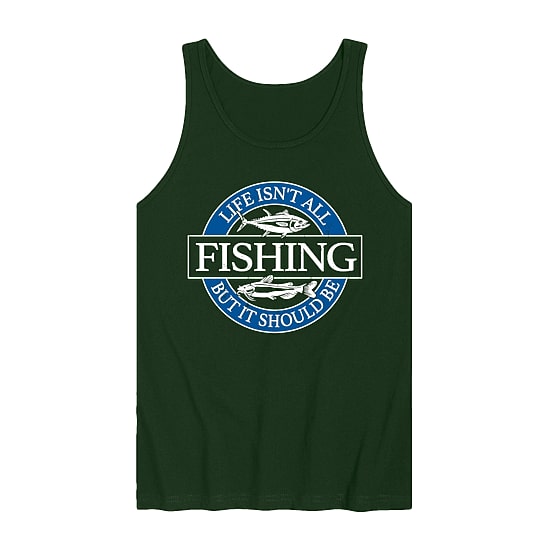 Life Isnt All Fishing Distressed Mens Crew Neck Sleeveless Regular Fit Graphic T-Shirt