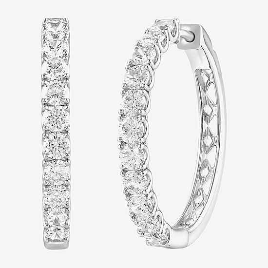 (G-H / Si2-I1) Womens 3 CT. T.W. Lab Grown White Diamond Sterling Silver 27.6mm Hoop Earrings