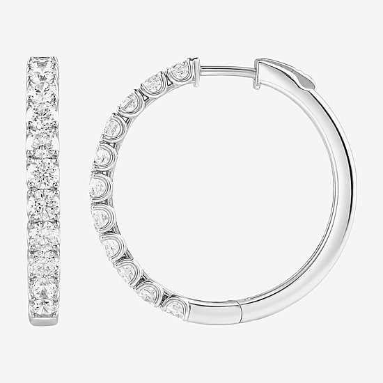 (G-H / Si2-I1) Womens 3 CT. T.W. Lab Grown White Diamond Sterling Silver 27.6mm Hoop Earrings