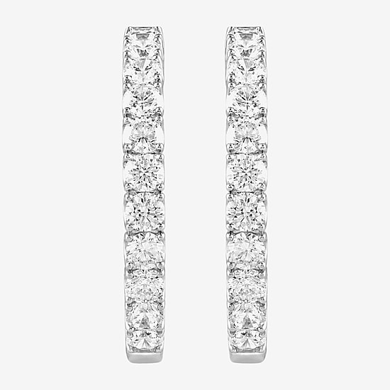 (G-H / Si2-I1) Womens 3 CT. T.W. Lab Grown White Diamond Sterling Silver 27.6mm Hoop Earrings
