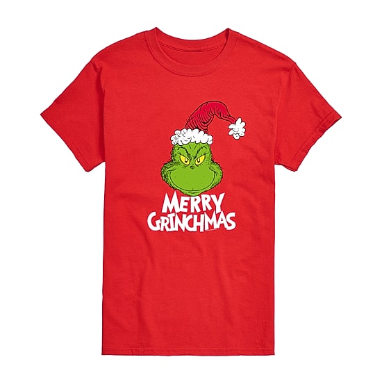 Merry Grinchmas Mens Crew Neck Short Sleeve Regular Fit Grinch Graphic T-Shirt