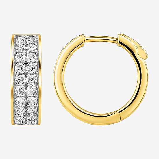 (I / I2) Womens 1 CT. T.W. Lab Grown White Diamond 14K Gold Over Silver 16mm Hoop Earrings