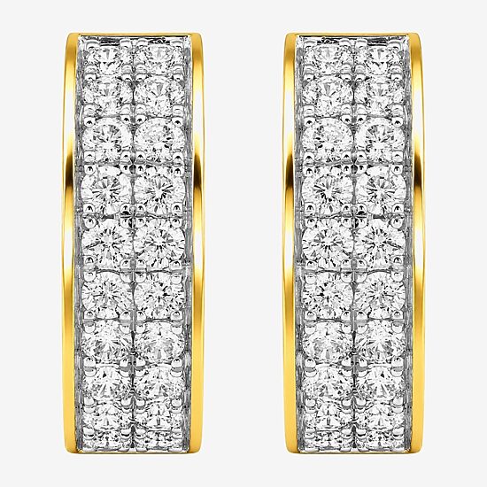 (I / I2) Womens 1 CT. T.W. Lab Grown White Diamond 14K Gold Over Silver 16mm Hoop Earrings