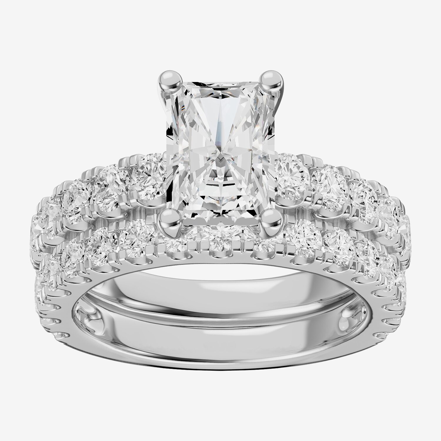 (F / Vs2) Womens 5 CT. T.W. Lab Grown White Diamond 14K Gold Rectangular Side Stone Engagement Ring