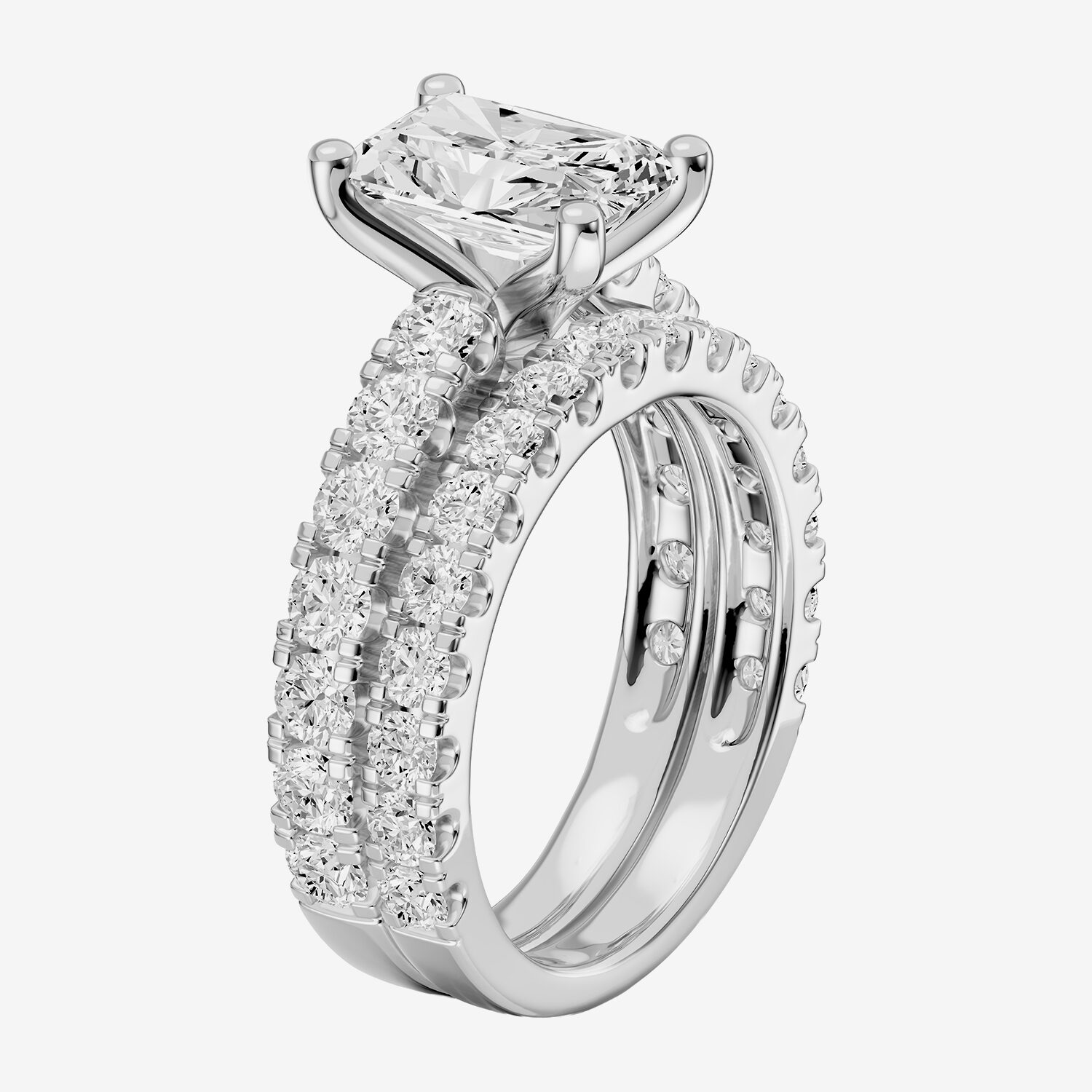 (F / Vs2) Womens 5 CT. T.W. Lab Grown White Diamond 14K Gold Rectangular Side Stone Engagement Ring