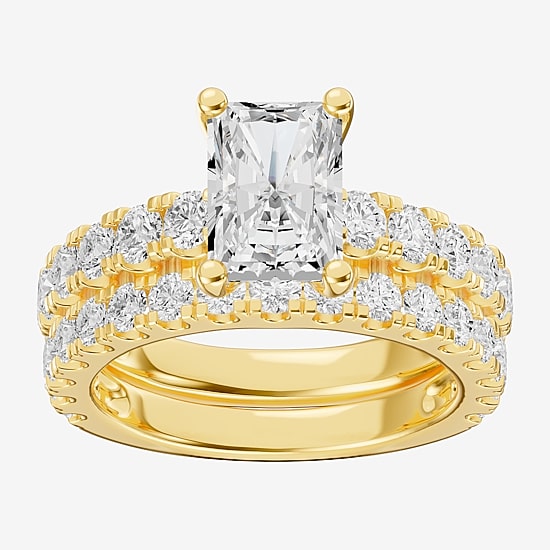 (F / Vs2) Womens 5 CT. T.W. Lab Grown White Diamond 14K Gold Rectangular Side Stone Engagement Ring