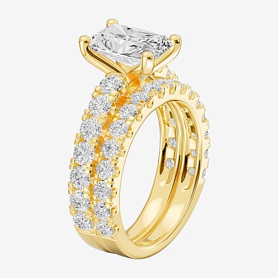 (F / Vs2) Womens 5 CT. T.W. Lab Grown White Diamond 14K Gold Rectangular Side Stone Engagement Ring