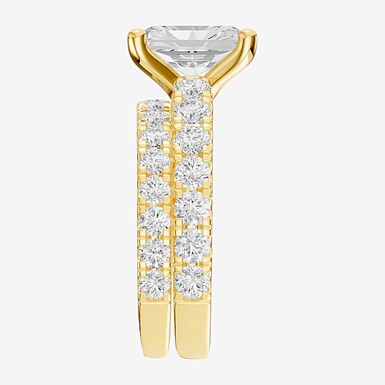 (F / Vs2) Womens 5 CT. T.W. Lab Grown White Diamond 14K Gold Rectangular Side Stone Engagement Ring