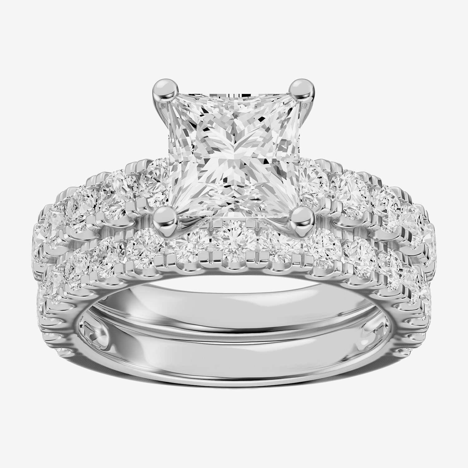 (F / Vs2) Womens 5 CT. T.W. Lab Grown White Diamond 14K Gold Side Stone Engagement Ring