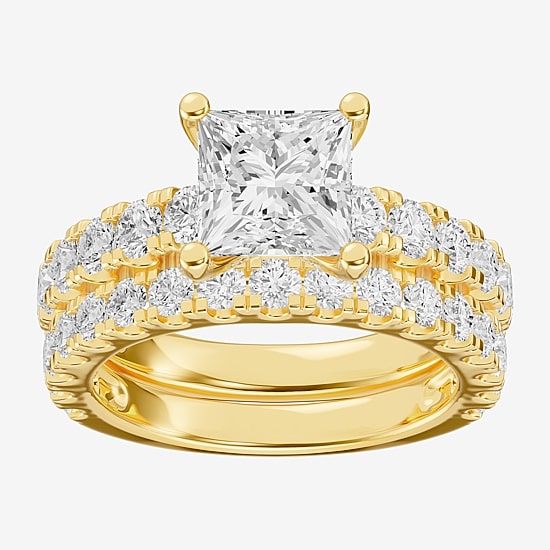 (F / Vs2) Womens 5 CT. T.W. Lab Grown White Diamond 14K Gold Side Stone Engagement Ring