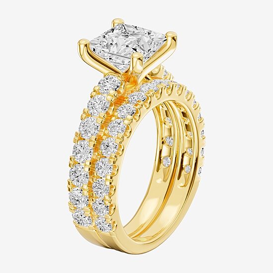 (F / Vs2) Womens 5 CT. T.W. Lab Grown White Diamond 14K Gold Side Stone Engagement Ring